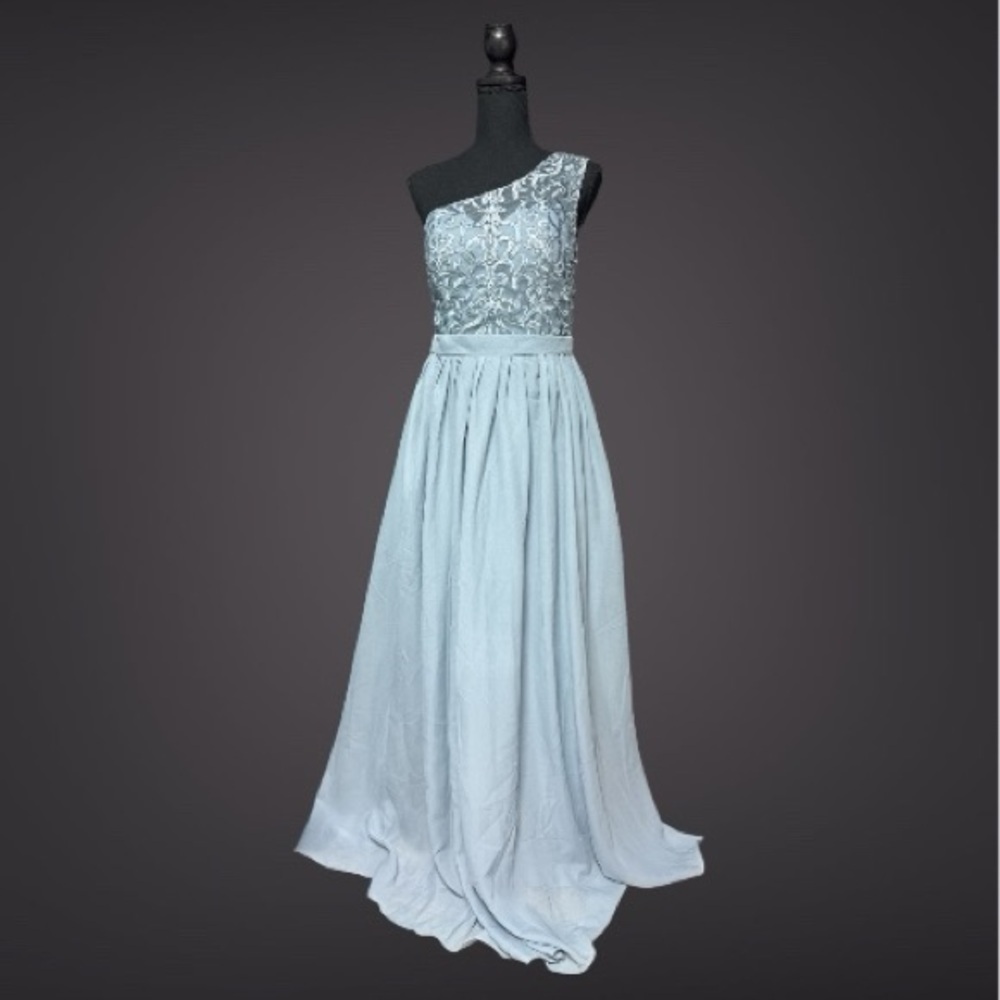 Elegant One-Shoulder Dusty Blue Formal Dress Size  8